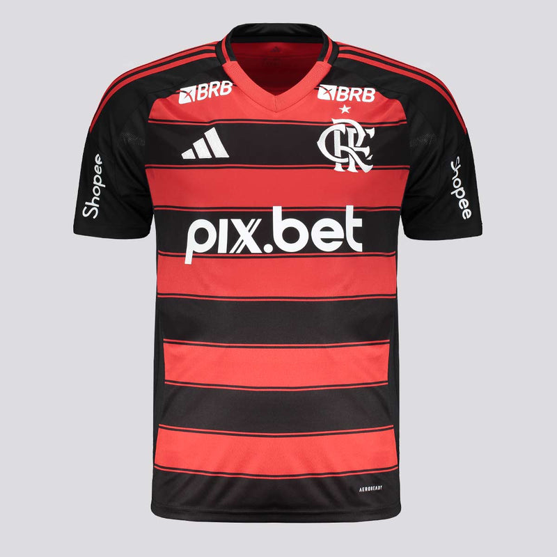 Camisa Flamengo I 2025 Adidas Torcedor Masculina - Vermelho/Preto - Com Patrocínios